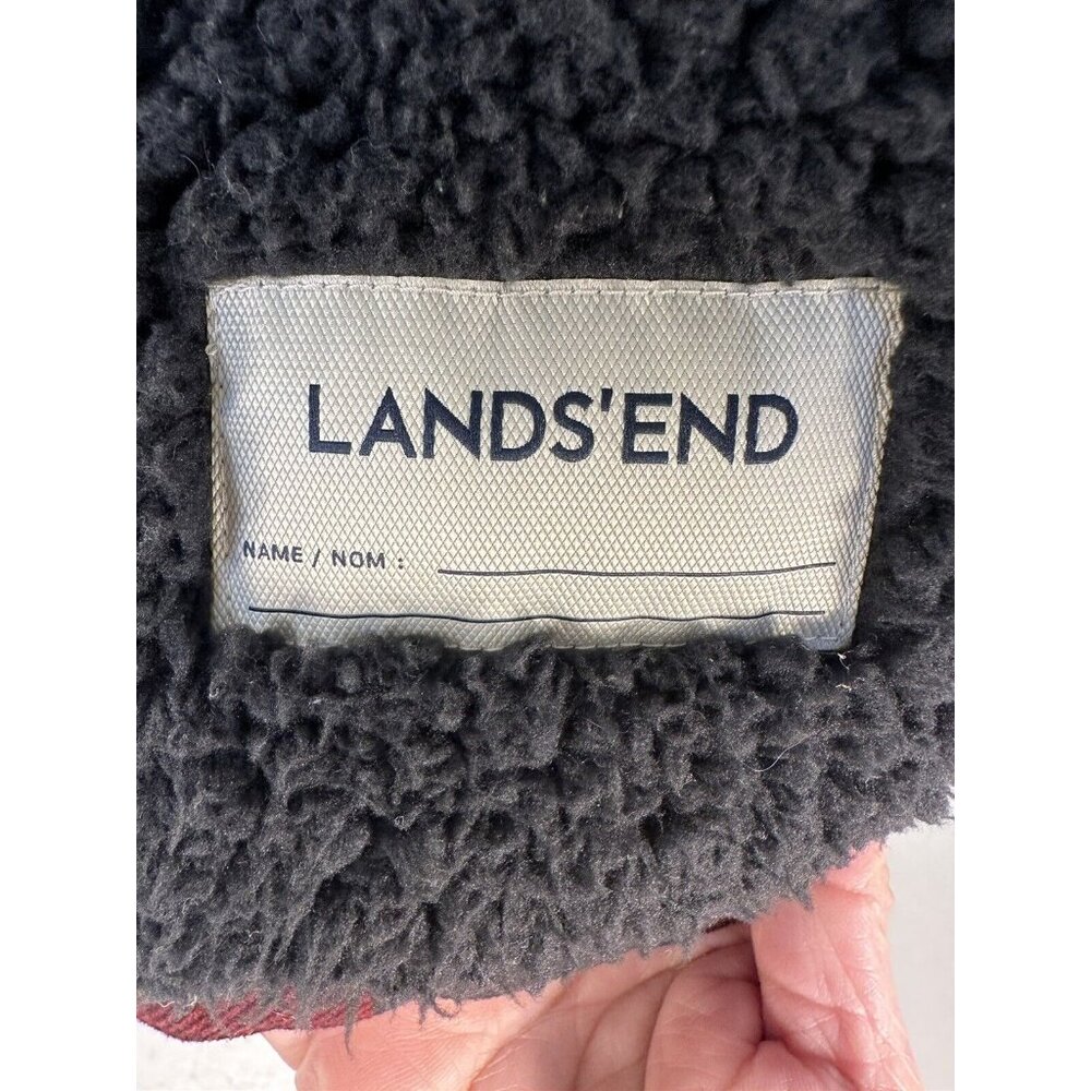 LANDS' END UNISEX  RED PLAID VEST W/HOODY SHERPA LINED Size 8- S PERFECT! - Picture 6 of 16